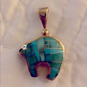 Gold/turquoise Zuni Bear pendant